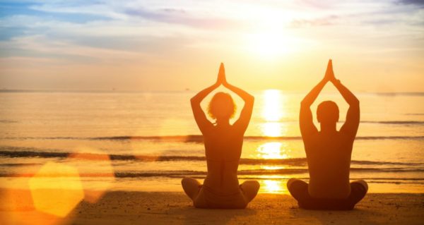 Peaceful Women Meditate Beach Yoga Vitality Adult Body Photo